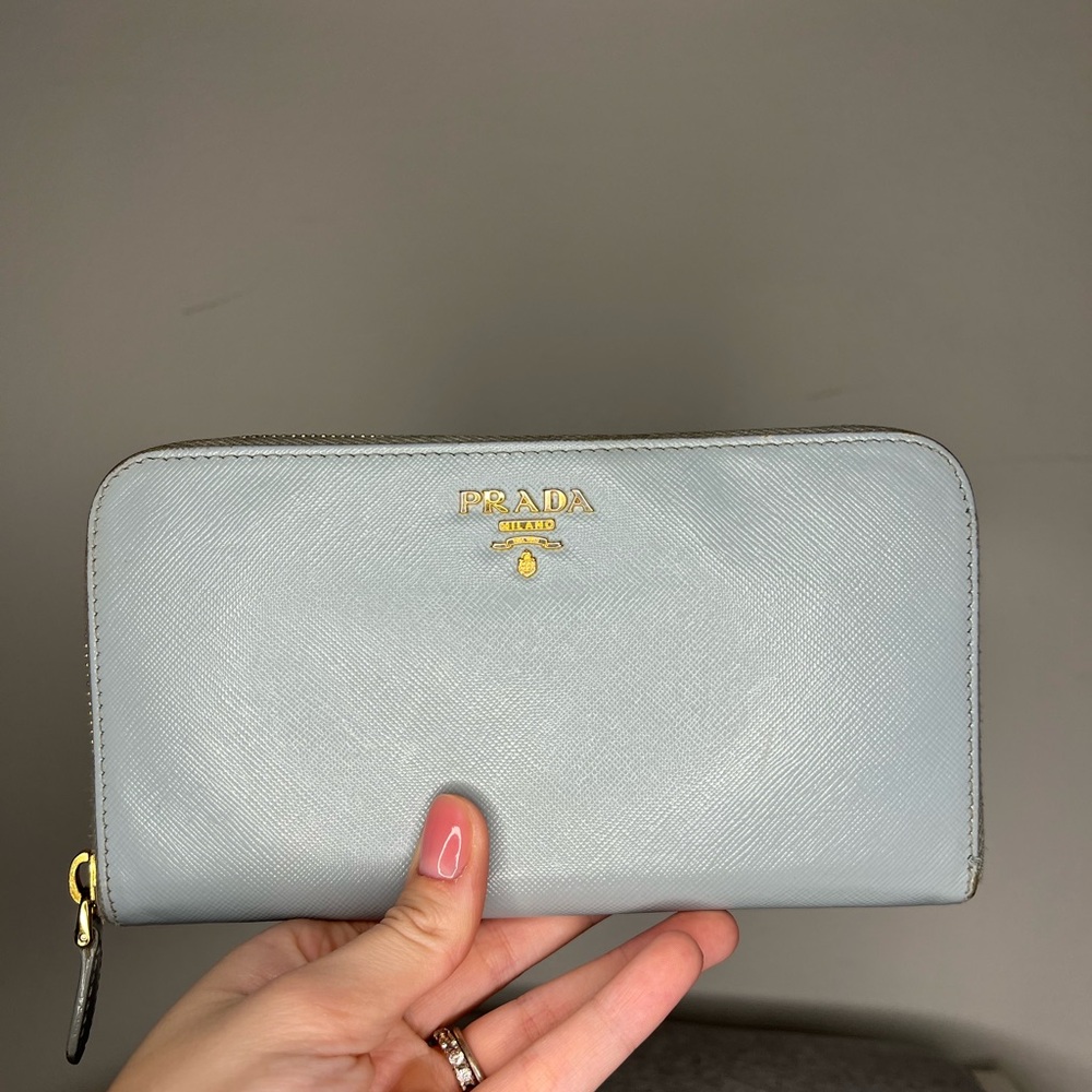 PRADA Blue Saffiano Zippy Wallet
Leather